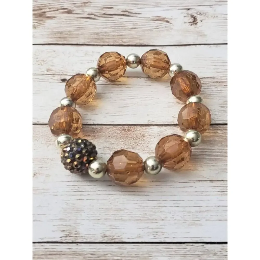 Vintage Stretch Bracelet / Bangle Chunky Amber Tone